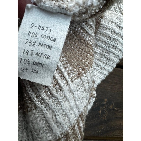 Vintage 80s Beldoch Popper Italy Knit Top Tan White Check Sleeveless - Picture 4 of 9